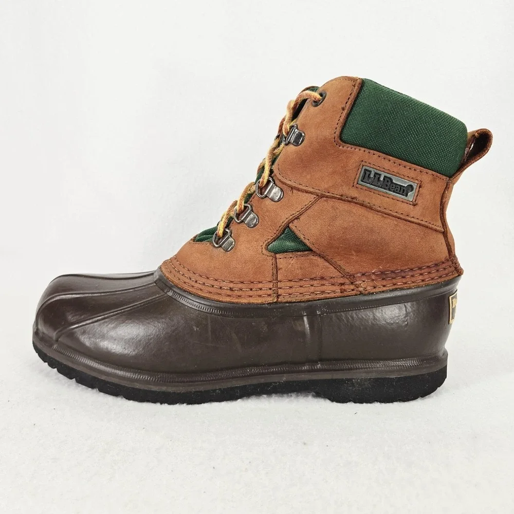 LL Bean Bean Boots Mens 8M Brown Green Duck G Force Compound Outdoor Waterproof